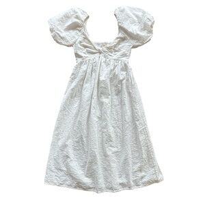 Opia Size M/L Cotton Short Puff Sleeve Smocked Midi‎ Dress Boho Cottagecore